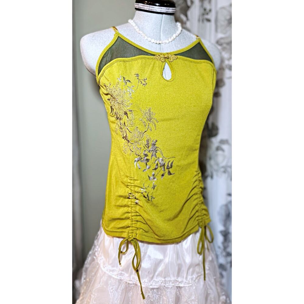 Ozz Oneste Embroidered Camisole Tank Top Green Japan Jfashion Punk y2k Grunge - Picture 3 of 16